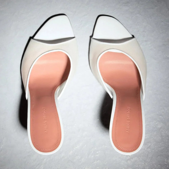 Amina Muaddi Alexa Mesh Slipper 95 White Wedding Mule Heels Shoes Bridal Slip On - Picture 4 of 11